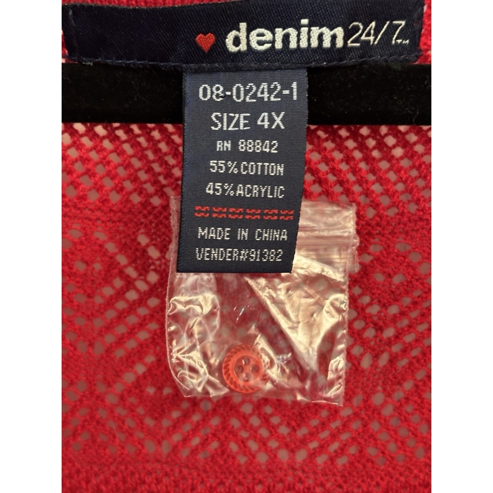 Denim 24/7 Shrug Cardigan Crop 4X Red Crochet Open Knit Y2K Classic NWOT NEW - Picture 4 of 8